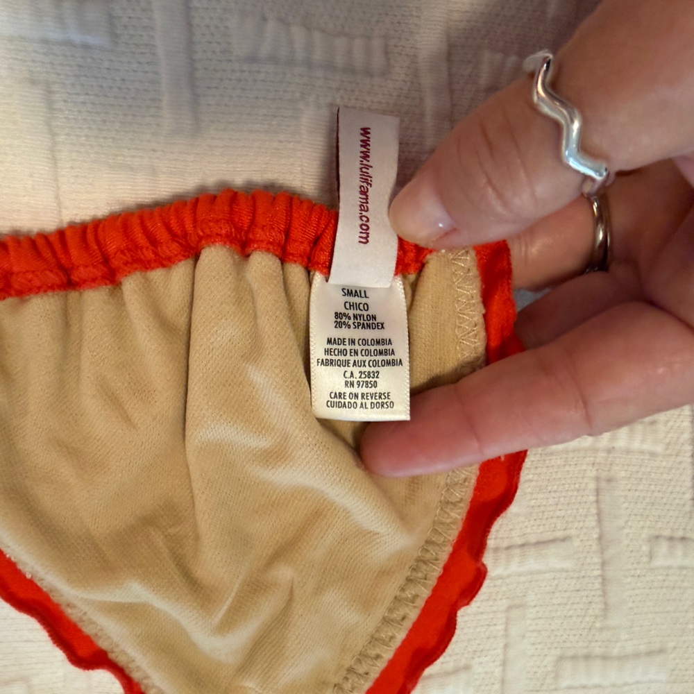 Luli Fama Orange ruffle String Triangle Bikini Set - Picture 3 of 5